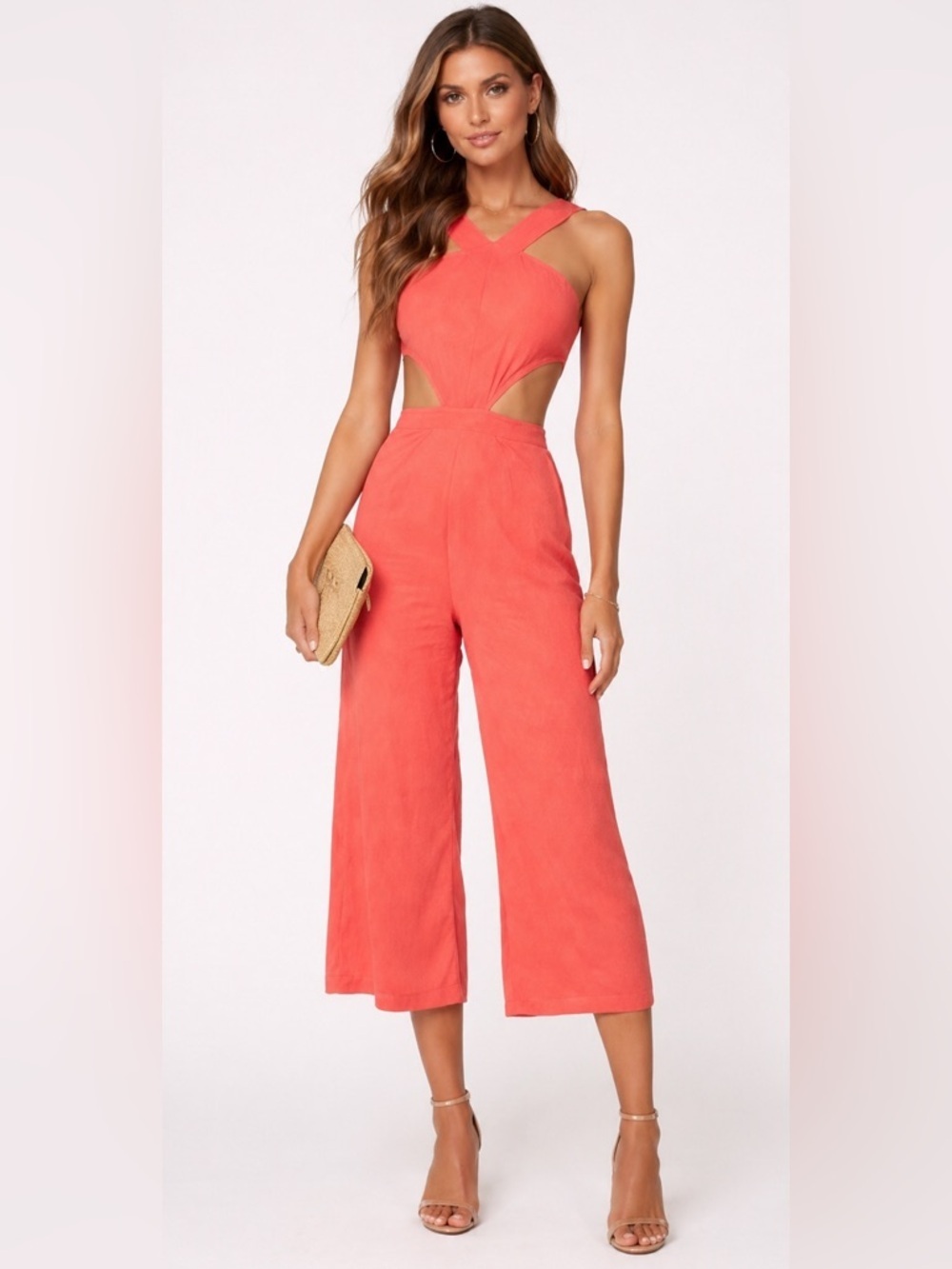 Tularosa Revolve Coral Cutout Jumpsuit Wide Leg Size M